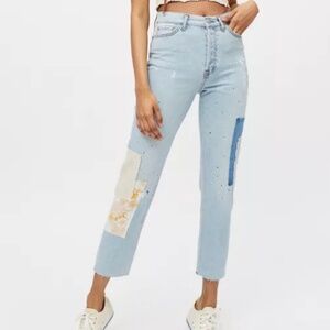 Urban Outfitters BDG Patchwork Jeans High Rise Slim Straight Denim Floral Patch